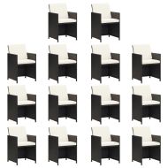 Градински комплект с възглавници 19 части полиратан черен