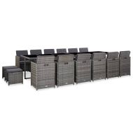 Градински комплект с възглавници, 17 части, полиратан, сив