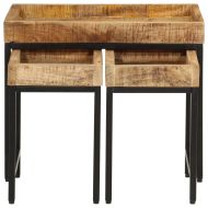 Стифиращи маси за кафе, 3 бр, дърво груб манго масив и желязо