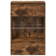 Стенни шкафове с LED светлини за телевизор, 2 бр, опушен дъб, 40x30x60,5 см