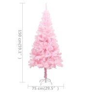 Изкуствена осветена коледна елха с топки розова 150 см PVC