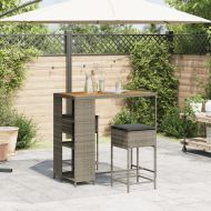 Градински бар комплект с възглавници 3 части сив полиратан