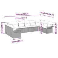 Градински Софа Комплект с възглавница 10 pcs Сив полиратан