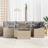 Градински Софа Комплект с възглавница 7 pcs Бежово полиратан