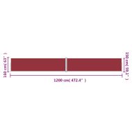 Прибираща се странична тента, червена, 160х1200 см