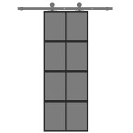 Плъзгаща се врата, черна, 76x205 см, закалено стъкло и алуминий