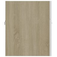 Шкаф за баня с вградена мивка бяло и дъб сонома инженерно дърво