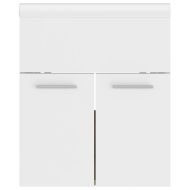 Шкаф за баня с вградена мивка бяло и дъб сонома инженерно дърво