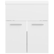 Шкаф за баня с вградена мивка, бял гланц, инженерно дърво