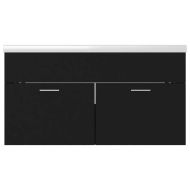 Шкаф за баня с вградена мивка, черен, инженерно дърво