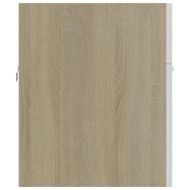 Шкаф за баня с вградена мивка бяло и дъб сонома инженерно дърво