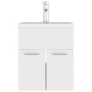 Шкаф за баня с вградена мивка бяло и дъб сонома инженерно дърво