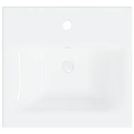 Шкаф за баня с вградена мивка бяло и дъб сонома инженерно дърво