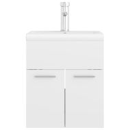 Шкаф за баня с вградена мивка, бял гланц, инженерно дърво