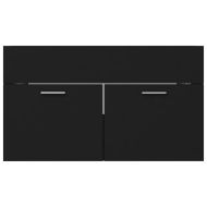 Шкаф за баня с вградена мивка, черен, инженерно дърво