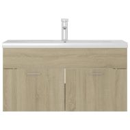 Шкаф за баня с вградена мивка, дъб сонома, инженерно дърво