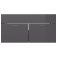 Шкаф за баня с вградена мивка, сив гланц, инженерно дърво