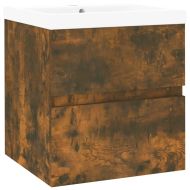 Шкаф за мивка с вградена мивка, опушен дъб, инженерно дърво