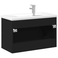 Шкаф за мивка за баня с вградена мивка, черен