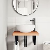 Стенен рафт за мивка, стомана и масивно дърво бук