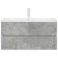Комплект мебели за баня от 2 части бетонно сив инженерно дърво