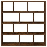 Стенен кубичен рафт, 12 отделения, опушен дъб, инженерно дърво