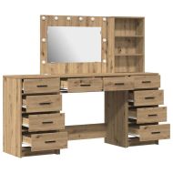 Тоалетка с огледални светлини с рафт 3 pcs Дъб Инженерно дърво