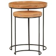 Комплект кафе масички от 2 части акациево дърво масив и стомана