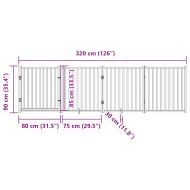Кучешка порта с врата, сгъваема, 4 панела, 320 см, масивна дървесина, ела
