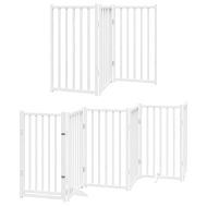Сгъваема преграда за кучета с врата 12 панела бял 600 см топола