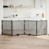 Сгъваема преграда за кучета с врата 4 панела 320 см Масивна ела