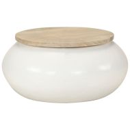 Маса за кафе, бяла, 51x51x27 см, масивно мангово дърво