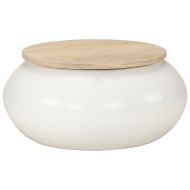 Маса за кафе, бяла, 51x51x27 см, масивно мангово дърво