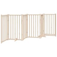 Кучешка порта с врата, сгъваема, 6 панела, 300 см, масивна дървесина, ела