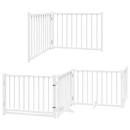 Сгъваема преграда за кучета с врата 6 панела бял 480 см топола