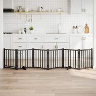 Сгъваема преграда за кучета с врата 6 панела 300 см Масивна ела