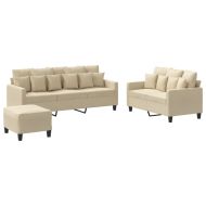 Комплект дивани от 3 части с възглавници, кремав, плат