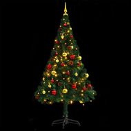 Изкуствена готова осветена коледна елха с топки зелена 150 см