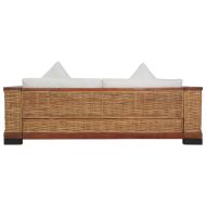 Комплект дивани с възглавници, 2 части, кафяви, естествен ратан