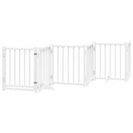 Сгъваема преграда за кучета с врата 9 панела бял 450 см топола