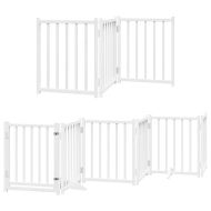 Сгъваема преграда за кучета с врата 15 панела бял 750 см топола