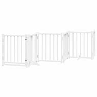 Сгъваема преграда за кучета с врата 15 панела бял 750 см топола