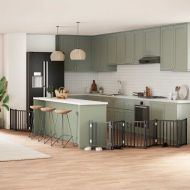 Сгъваема преграда за куче с врата 9 панела черна 450 см топола