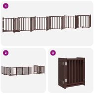 Сгъваема преграда за куче с врата 12 панела кафяв 600 см топола