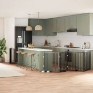 Сгъваема преграда за куче с врата 12 панела черна 960 см топола