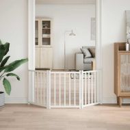 Сгъваема преграда за кучета 3 панела Бяло 150 см чам масив