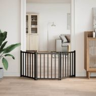 Сгъваема преграда за кучета 3 панела черен 150 см чам масив