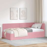 Ъглова рамка за легло с таблото Розово 100 см x 200 см Кадифе