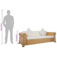 3-местен диван с възглавници, естествен ратан