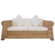 Комплект мека мебел от 3 части, с възглавници, естествен ратан